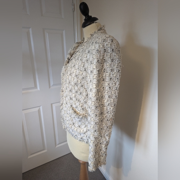 JIGSAW Tweed Boucle Chanel Style Blazer Jacket Beige Cream Size 10 Paris London - Picture 4 of 9